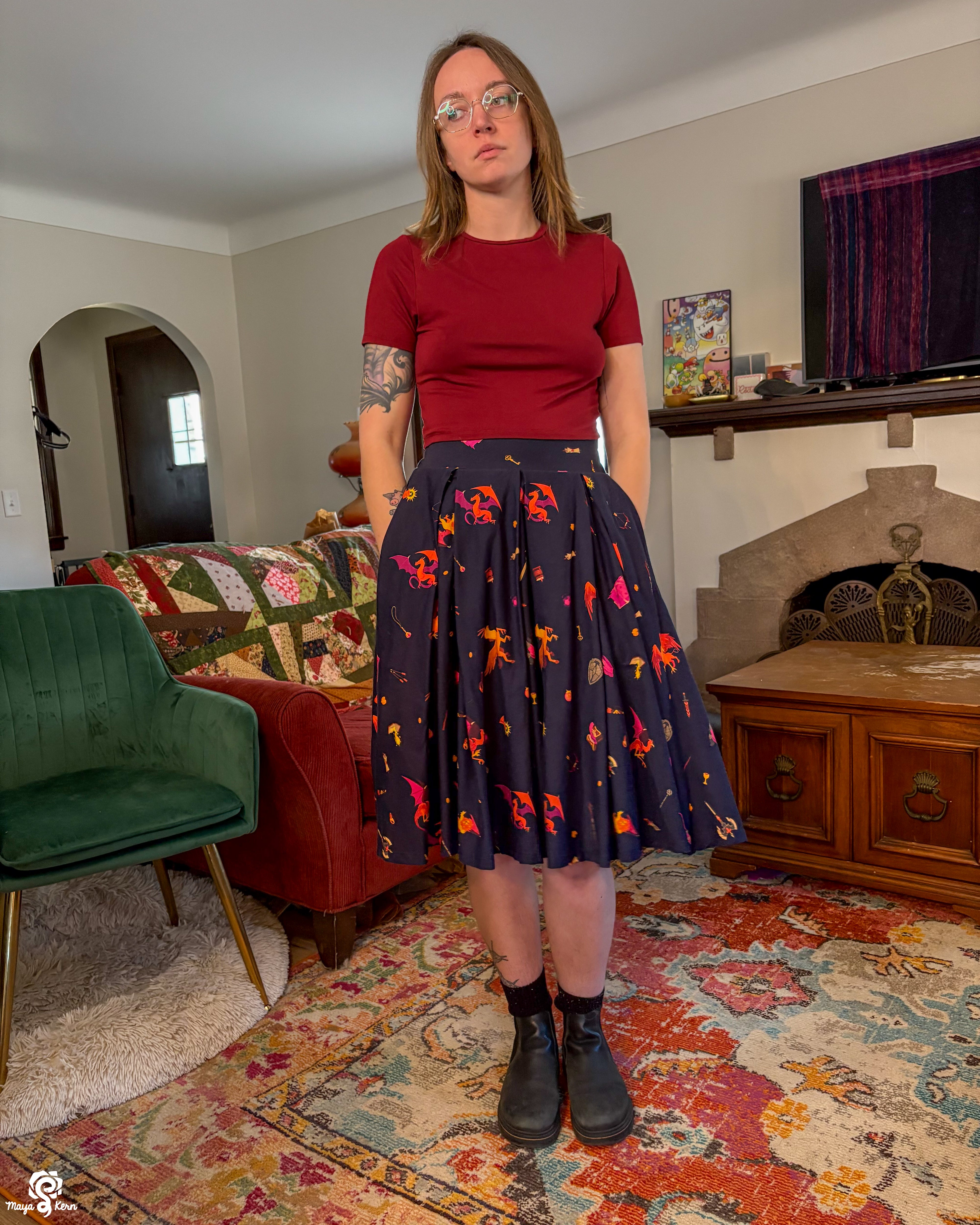 Dungeon Delver Cotton Pleated Midi Skirt – Maya Kern