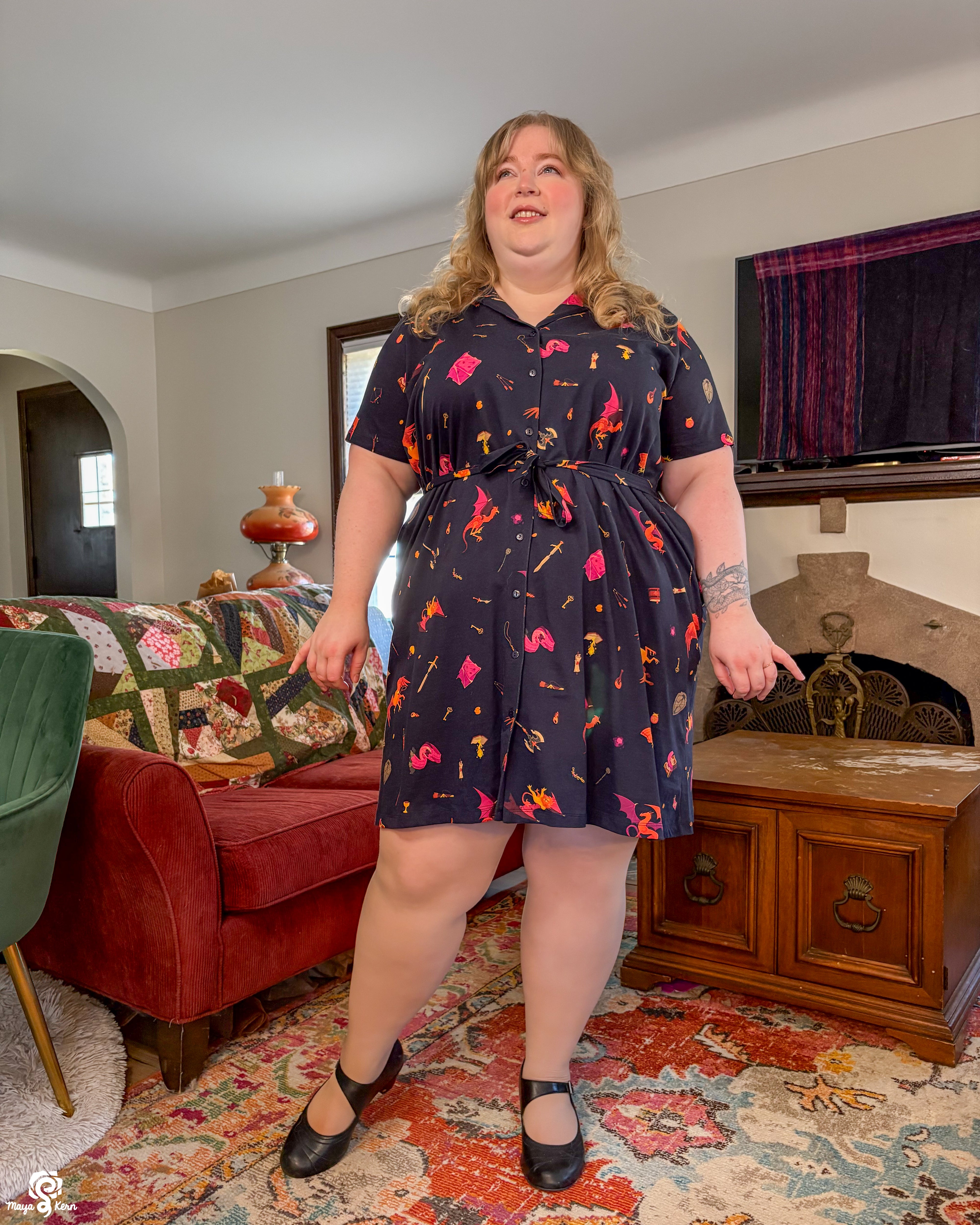 Dungeon Delver Cotton Button-Up Dress – Maya Kern