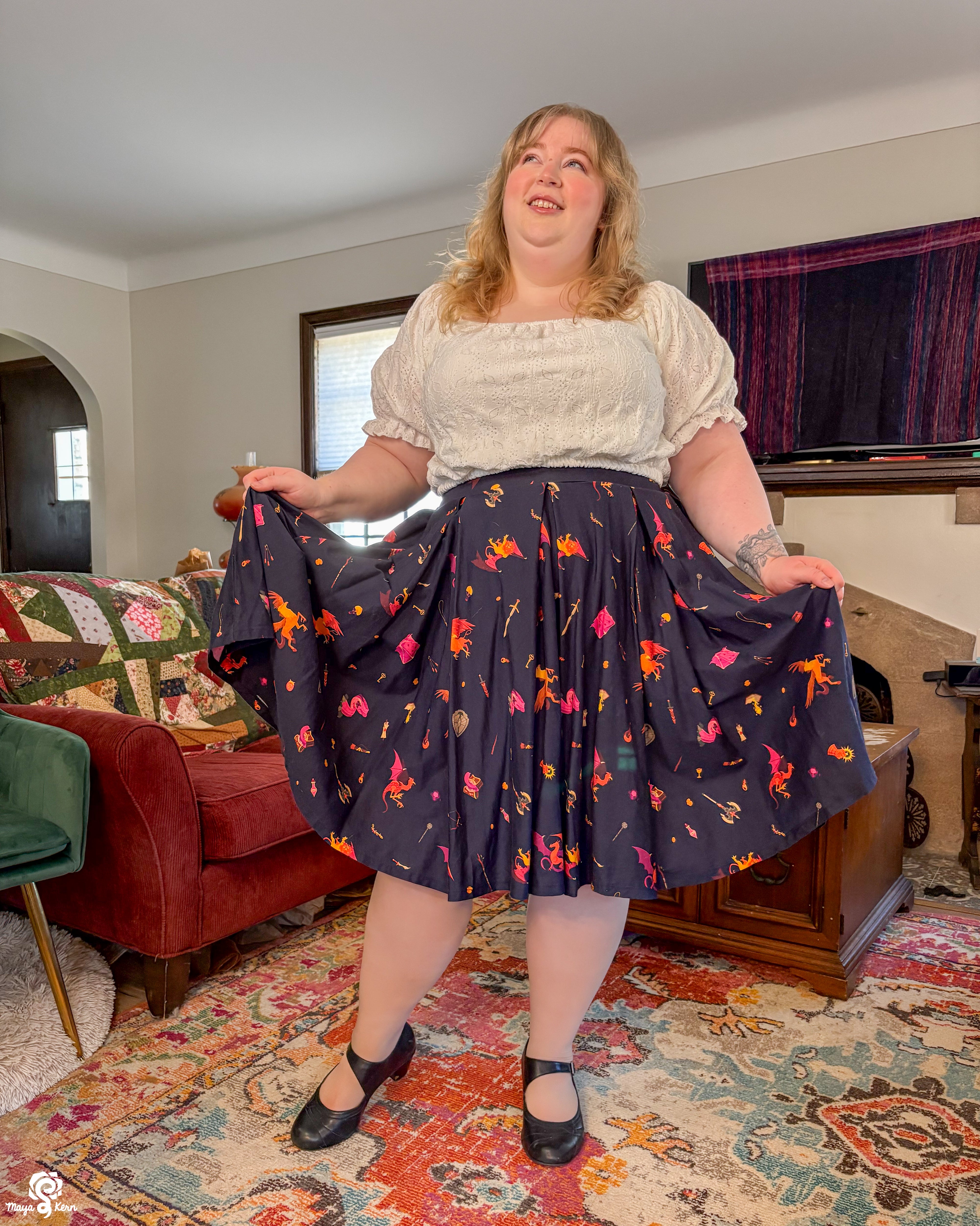 Dungeon Delver Cotton Pleated Midi Skirt – Maya Kern