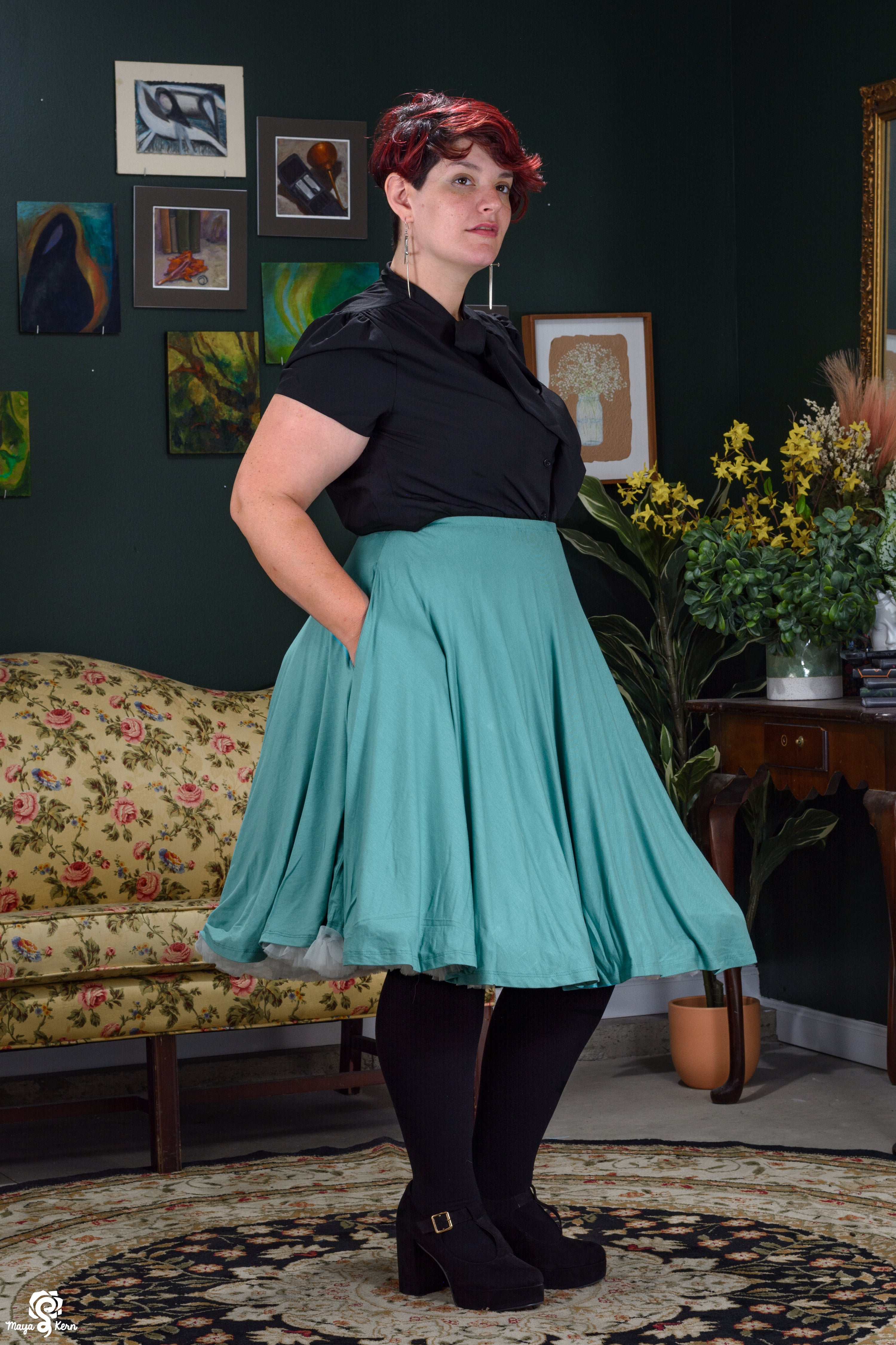 Dusty Turquoise Midi Skirt