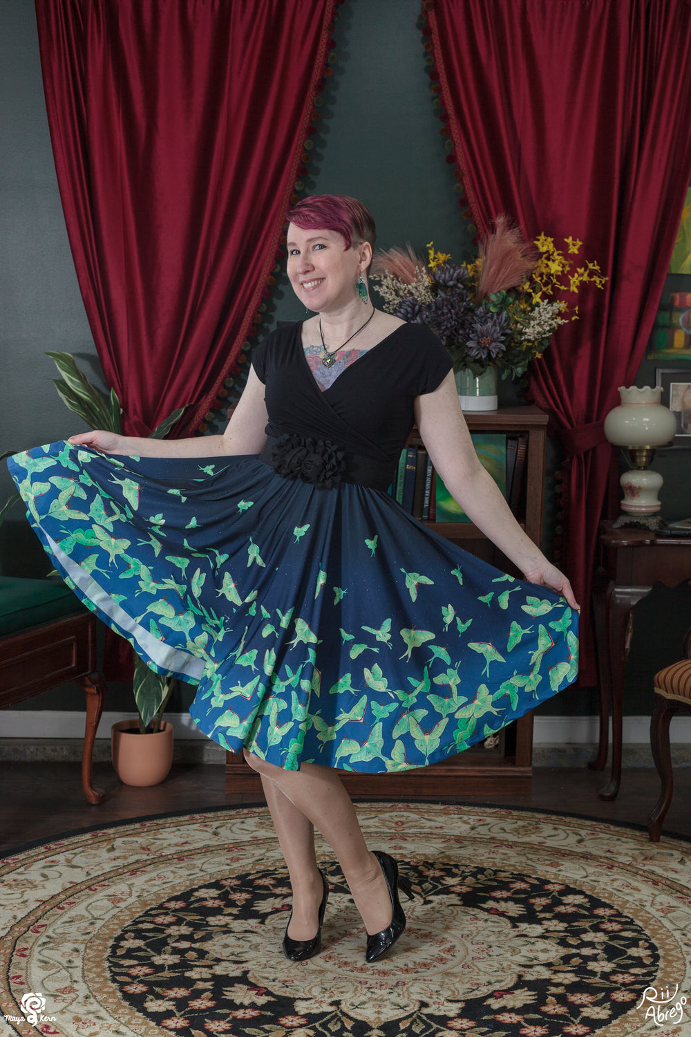 COLLAB: Rii Abrego Luna Moths Midi Skirt